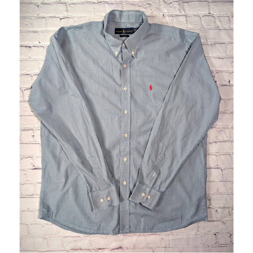 Ralph Lauren Custom Fit Shirt Mens XL Blue Gingham Check Button Down Long Sleeve